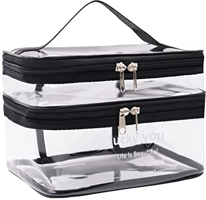 Transparente Kosmetiktasche,Makeup Tasche Doppelschichtige Makeup Bag Makeup Organizer Kulturbeutel Durchsichtiger Waschbeutel für Frauen und Mädchen