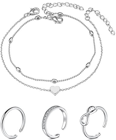 incaton Anklets and Toe Ring Set Adjustable Open Toe Rings Beach Foot Jewelry Silver