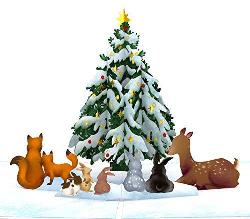 Lovepop® Wald Weihnachten 3D Pop-Up Karte Weihnachtskarte Tiere Schnee Weihnachtsbaum | mit Versteckfach für Geldgeschenke & Gutscheine | inkl. Umschlag | Ausziehbare Notiz