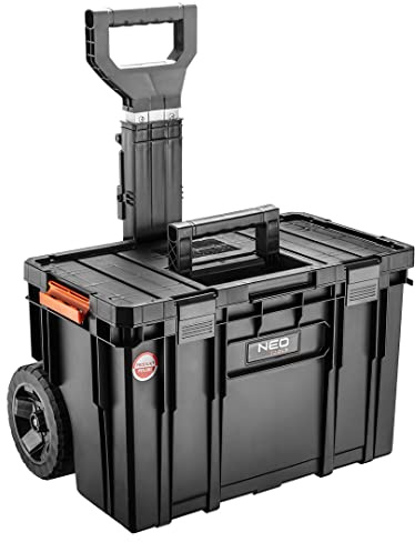 NEO TOOLS Modulbox auf Rädern, Maße 530 x 385 x 690 mm, verstellbarer Teleskopgriff, robuster Anschluss, stabile Verschlüsse, Fach