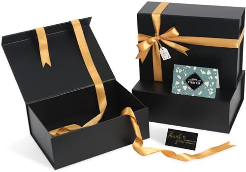 CHARMGIFTBOX Geschenkbox Schwarz, 22,9 x 16,8 x 10cm, 3 Stück Kleine Geschenkbox mit Deckel Hochzeit, Magnetbox Geschenkverpackung Geburtstag für Weihnachtsgeschenke Machen