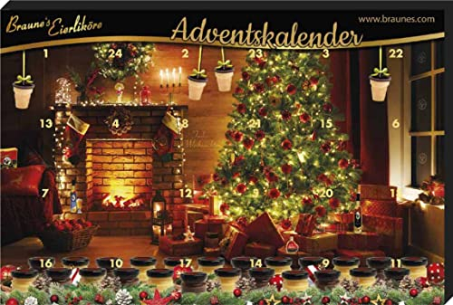 Adventskalender Braunes Eierlikör 2025 – Kaminstube Motiv – 24 x 25 ml Eierlikör Sorten (14% Vol.) – Weihnachtskalender mit Eierschnaps – Geschenkidee zu Weihnachten