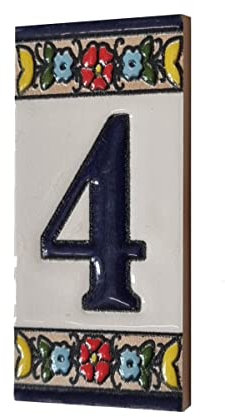 Mini Altea - Numero civico in ceramica spagnola, motivo floreale, 7,5 x 3,5 cm (numero 4)