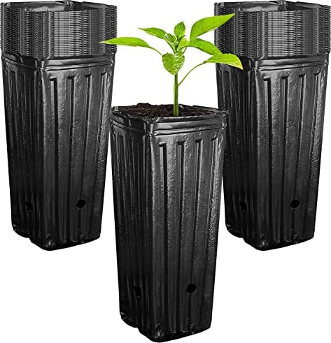 40 Macetas Altas de Plástico para Árboles y Plantas de Jardín - 20 cm de Alto para Vivero, Interior y Exterior