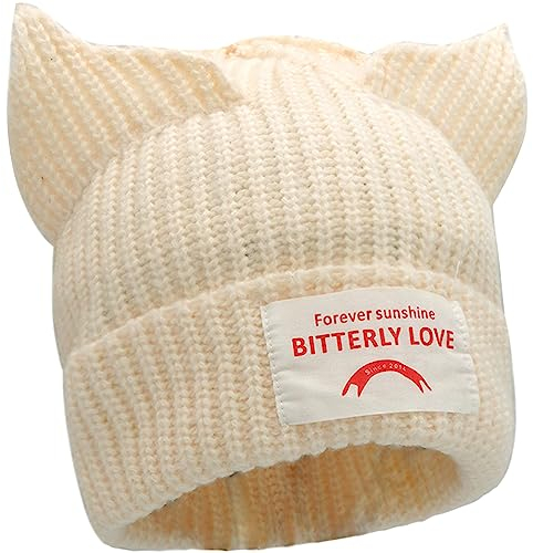 XYIYI Weiß Knit Beanie Hüte Niedlich Katze Ohr Mütze Winter Wolle Mütze Warm Häkeln Skull Cap Slouchy Hut