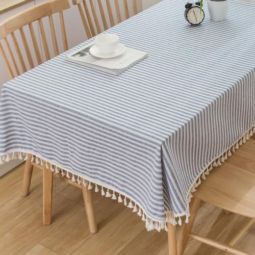 Plenmor Leinen Tischdecke Blau, Leinenoptik Tischdecke Abwaschbar Table Cloth Boho Tischdecken Quadratisch für Geburtstag, Küchentisch, Outdoor (Blau, 140x140cm)