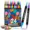 Zenacolor Feutre Acrylique à Double Pointe (Pointes Fines et Pinceau) - 24 Couleurs Uniques de Marqueur Acrylique pour Diverses Surfaces et Œuvres d'Art - Feutres Peinture Acrylique