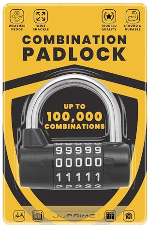 JJ PRIME - Candado resistente con combinación de código resistente a la intemperie, candado para uso en exteriores, taquilla de gimnasio, puerta, valla, cobertizo, cerrojo (negro, 7 mm)