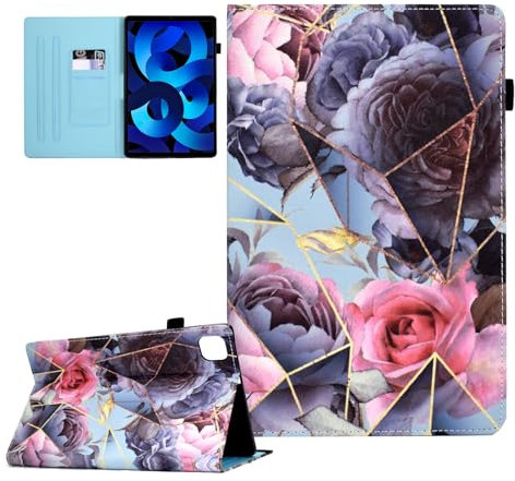 CASAFUNY Hülle für iPad Air 11 Zoll M2 2024 iPad Air 6/ iPad Air 5. Generation 2022/ iPad Air 4. Generation 2020 10.9 Zoll PU Leder Tablette Schützhülle Multi-Winkel Ständer Cover Case, Pinke Rose
