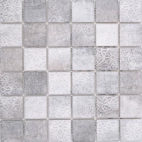 Mattonelle per mosaico in ceramica Jasba cemento-mix opaco effetto cemento, piastrelle da bagno, 10 pannelli a mosaico