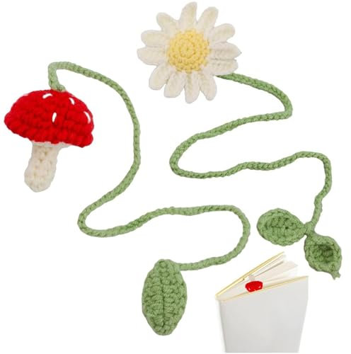 Luxylei Häkeln Lesezeichen 2pcs Handgefertigte Strick -pilzblumen -lesezeichen Set Niedliche Seitenmarkierungen Vorhangbeschläge Für Leserbuchliebhaber