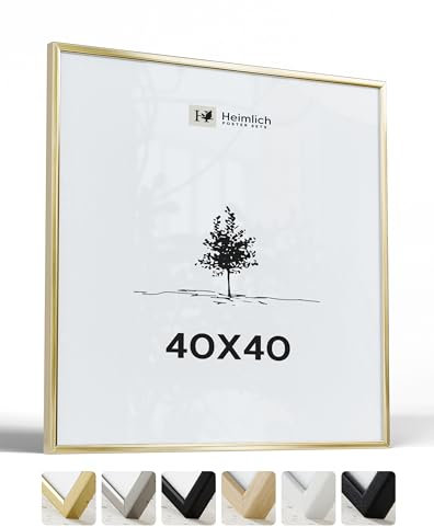 Heimlich® - Bilderrahmen - 40x40 cm, Aluminium, Gold - Großer quadratischer Bilderrahmen mit Kunststoffabdeckung - Nur zur Wandmontage