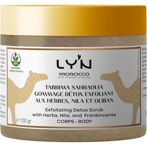 Ly'n Morocco TABRIMA SAHRAOUIA NILA und Weihrauch männlich Körpermaske Exfoliant für Knie, Ellbogen, Füße