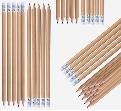 Bleistifte, HB, 100 Stück, Holzbleistifte mit Radiergummi, Naturholz unlackiert, vorgespitzt, 19 cm Länge, Sparpack, Nachhaltig, pencil (Holz)