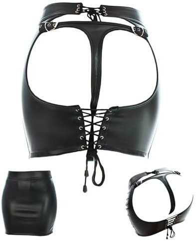 Damen Minirock PU Rock Sexy hüftentblößender Verstellbarer schwarzer Lederrock