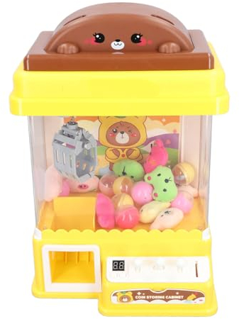 Fockety Kids Claw Machine, Mini Vending Machines Candy Grabber, Cartoon Bear USB Powered Electronic Claw Toy with Flashing Lights & Music, Top Opening, for Girls Boys