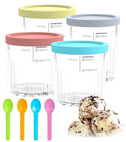 SHCHME 4 Pack Ice Creami Deluxe Pints and Lids,BPA-Free Dishwasher Safe Pints and 4 Colorful Lids Compatible with Ninja Creami Ice Cream Makers