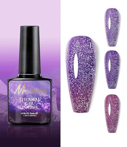 Colour Changing Gel Nail Polish with Thermal Temperature Color Changing Diamond Glitter Reflective Finish - Long Lasting Glossy for DIY Nail Art Manicure at Home Salon (3#Purple)