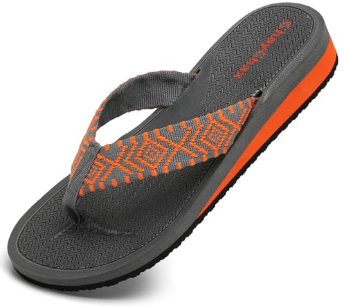 ChayChax Zehentrenner Damen Bequem Flip Flops Sommer Pantoletten Plateau Pantoffeln Rutschfest Badelatschen,Orange,37 EU