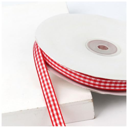 Wisafory Kariertes Band 45 m Vichy Geschenkband Dekoband Schleifenband Gingham-Band Karo Stoffband Karoband Bastelband für Geschenk Verpacken Party Dekoration Bastelarbeiten Rot 25mm