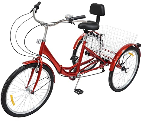 DGJMuu 24 Zoll Stabilen Erwachsene Dreirad, 7-Gang 3-Räder Fahrrad Erwachsenendreirad mit Einkaufskorb City-Dreirad für Einkäufe Sportliche im Freien, 120kg Gewichtskapazität