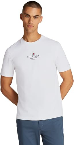 Tommy Hilfiger Herren T-Shirt Kurzarm mit Branding, Weiß (White), S