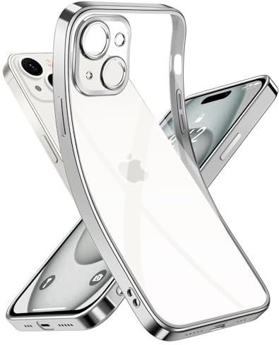 Opkiegrn Clear handyhülle für iPhone 15 hülle mit Kameraschutz, ohne Farbwechsel Ultradünne Flexible Klare Silikon Case Anti Fingerabdruck Schutzhülle für iPhone 15 6,1-Silber