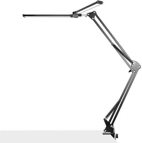 SH-RuiDu Double Head LED Desk Lamp with Clamp, Foldable Swing Arm Desk Lamp Eye Caring LED Reading Desk Light with 3 Color Modes & 10 Brightness Levels for Work Study Architect Workbench Home Office