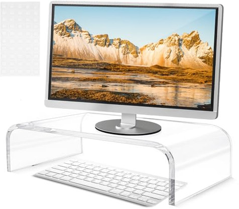 SWAWIS Monitor Riser Acrilico 34x19x10cm Spessore 10mm Supporto Monitor Supporto Monitor Riser Scrivania Schermo Riser per Computer Laptop Schermi