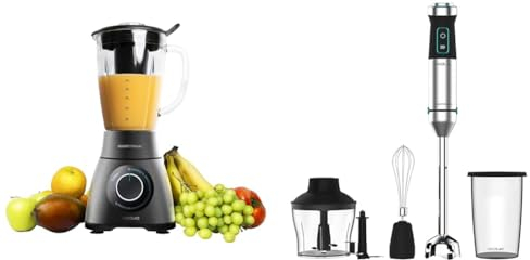 Cecotec Batidora de Vaso Power Black Titanium 2500MAX PerfectMix. 2500W Máxima Potencia & Batidora de mano Power TitanBlack 1500 XL Cream&Crush. Potencia 1500 W, Cuchilla 4 hojas