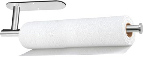 Porta asciugamani di carta, autoadesivo o forato, sotto l'armadio, in acciaio inox, colore argento, supporto da parete per cucina, bagno, lavandino, dispensa, frigorifero