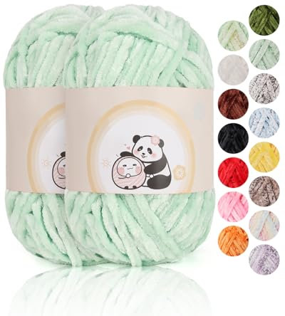 Aeelike Chenille Wolle, 2 x 100 g, Superweichem Häkelgarn für Handweben, Süßwasser Grün