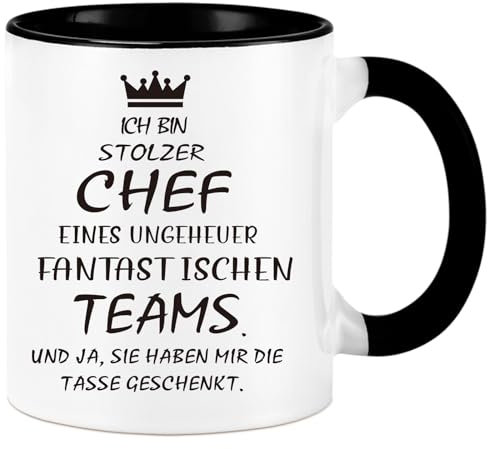 Diztoud Tasse Chef Geschenke, Geschenk für Chef Weihnachten Geburtstag, Abschied Rentenbeginn Geschenk für Kollegen, Ich bin Stolzer Chef Tasse, lustige Weihnachtsgeschenke, 325ml Keramik Kaffeetasse