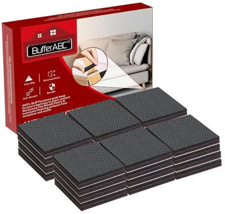 BufferABC Antirutsch Pads, 24 Stück 50mm Rutschhemmer für Möbel, Quadrat Gummifüße Selbstklebend Dicker Anti Rutsch Gummi Pad - Profi Möbelstopper - Bodenschutz & Kratzschutz