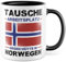 Bürotasse Tasse mit Spruch - Geschenk Tausche Arbeitsplatz gegen Hütte in Norwegen - Kaffeetasse aus Keramik 330ml - Bürogeschenk Kollege Kollegin Chef Witztasse Geschenkidee Kaffee-Becher