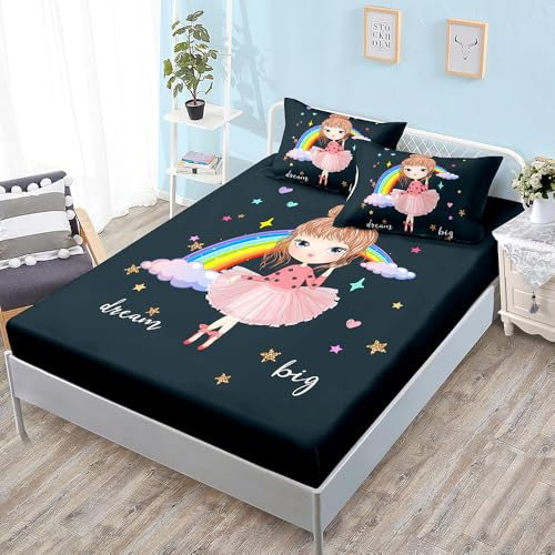 Spannbettlaken 180x200cm Mädchen Regenbogen Gelb Bettlaken 180x200 Polyester Spannbettlaken 180x200 Betttuch 180x200 Atmungsaktiv Spannleintuch 180x200 Knitterfrei Spannbetttuch 180x200 30cm Tiefe