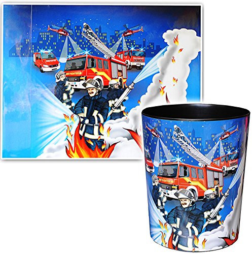 alles-meine.de GmbH 2 TLG. Set Schreibtischunterlage & Papierkorb - Feuerwehr & Feuerwehrmann - Schreibtischset - aus Kunststoff - Mülleimer/Eimer - Tischunterlage/Knet..