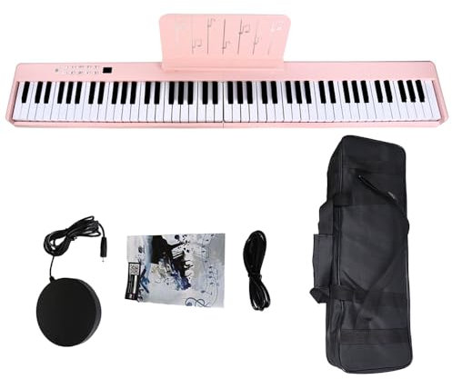88 Keys Folding Piano Keyboard, Portable Digital Piano with Built in Dual Speakers, USB/MIDI Sustain Pedal, Folding Digital Piano Bundle, Rechargeable Electronic Piano for Beginners, Kid, Adult pink