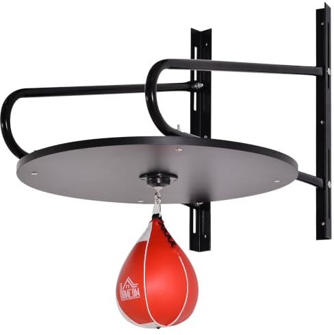 HOMCOM Boxbirne mit Wandhalterung für Boxen, mit höhenverstellbarer Plattform, drehbarer Ständer und Luftpumpe, 60 x 73 x 80 cm, Rot und Schwarz