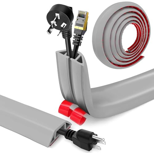 YushengTai Canaleta Cables Suelo Adhesivas, 4cm x 5M Pasacables Suelo, Cubre Cables Suelo de PVC para Suelos y Paredes para Hogares, Hotels, Oficinas y Almacenes (Gris)