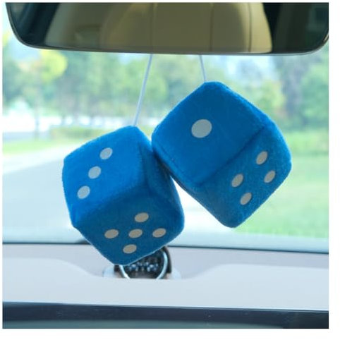 Wisafory Auto Würfel 1 Paar Plüschwürfel Unschärfe Würfel für Rückspiegel flauschig Auto Zubehör Würfel für Rückspiegel-Anhänger Auto Innenausstattung Hänge Ornament Autodekoration Blau