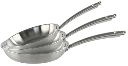 KAMBERG - Coffret 3 Poêles Ø20-24-28 cm en Acier Inoxydable 18/10 Triply - Sans PFAS - Tous feux dont induction et four - 0008282, Gris