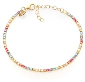 Louis Ciocchetti dal 1887 Bracciale Tennis Argento Dorato 925 con Zirconi 5A, Gioiello Elegante Regolabile Donna, Idea Regalo Raffinata con Packaging Lusso, Qualità Made in Italy (Arcobaleno, 2mm)