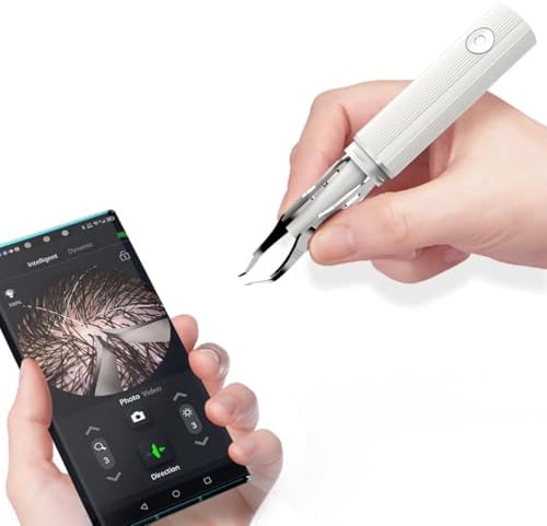Pinzas de depilación visual con cámara de 1080p, luz LED, pinzas de precisión recargables por USB WiFi, para cabello blanco, vello de orejas, cejas, pestañas (blanco)