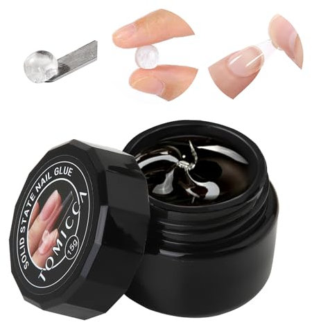 TOMICCA Solide Gel de Colle à Ongles, 15ML Colle Capsule Americaine Ongle, Colle Faux Ongles UV/LED pour Gel 3D Nail Art Home DIY