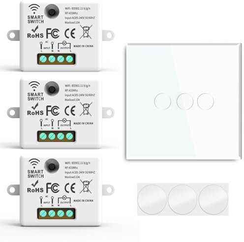Acmerota Funkschalter Funk-Lichtschalter Set Schnelles Erstellen oder Verlegen von Ein/Aus-Schaltern für Licht-Lampen-Geräte 1 Fernbedienungen und 3 Empfänger Fernbedienungs-Lichtschalter-Kit, 100M