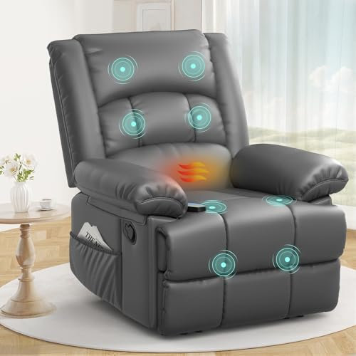sisolos Recliner Armchair for Adults, Recliner Chair with Massage & Heat, Padded Armrest Adjustable Legrest Backrest, Manual Lazy Boy Reclining Chair for Living Room Sofa Chair with 2 Side Pockets