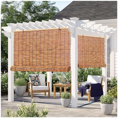 Aussenbereich Wetterfest Schilf Vorhang, Bambusrollo Mit Lifter, 70% UV-Block, Sonnenschutz Wärmedämmung, Sichtschutz Bambus Rollo, Größe Anpassbar