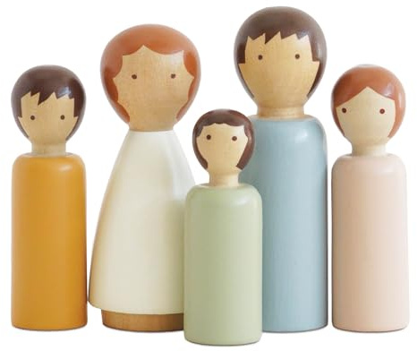 Le Toy Van Wooden Doll House Peg People Family Dubois – 5-Piece Set – FSC® 100% Certified Sustainable Wood Toy – Plastic-Free Miniature Figures for Dolls House Play