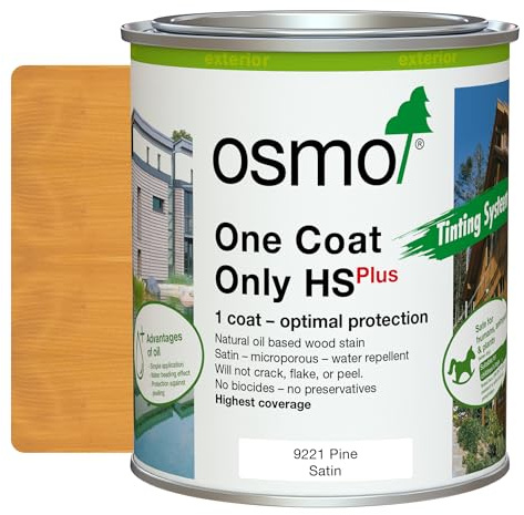 Osmo One Coat Only HS Plus 9221 Transparent Pine 750ml – High Coverage Exterior Wood Stain for Cladding & Fencing – One Coat Protection – Water & UV Resistant Satin Finish